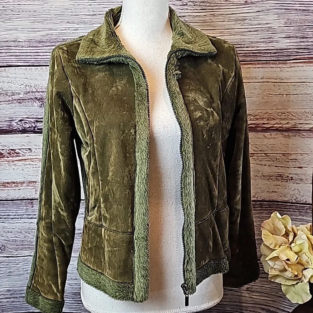 EFFECI ARMY GREEN VALOR AND FAUX FUR SHORT JACKET - Picture 8 of 15
